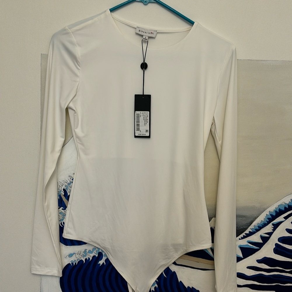 Gianni Bini Layla Long Sleeve White Bodysuit size S